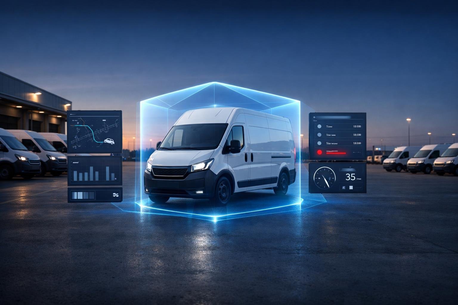 Last-mile delivery van fleet at distribution station illustrating Amazon DSP contract termination compliance risk