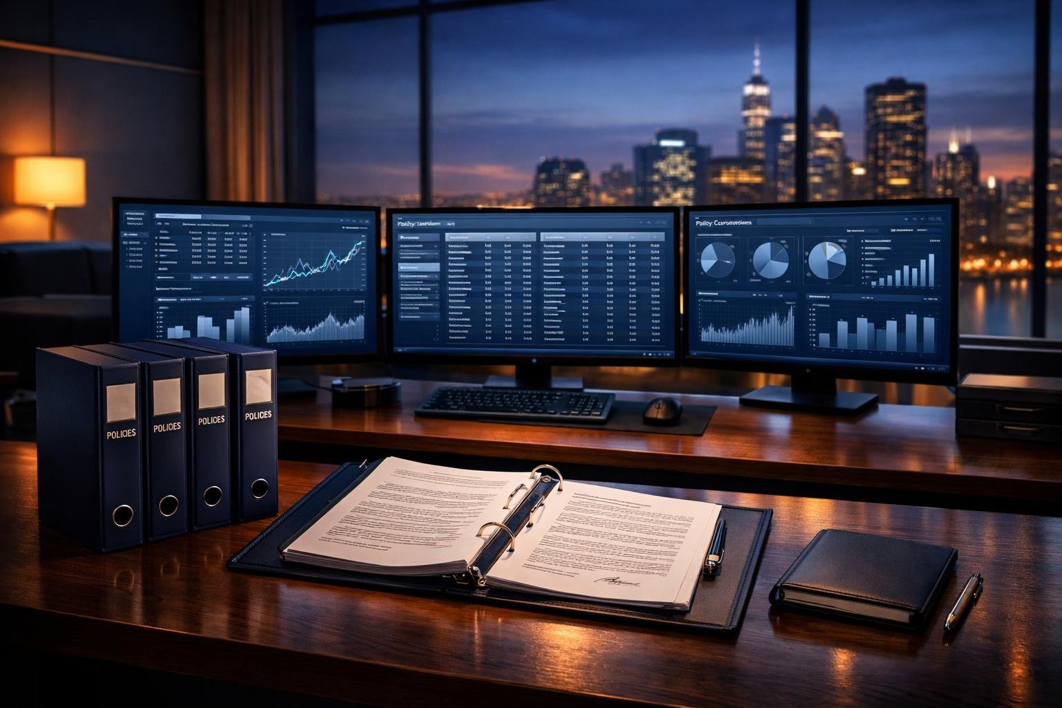 Commercial insurance agent desk representing cross-sell OAI strategy for 1099 contractor accounts