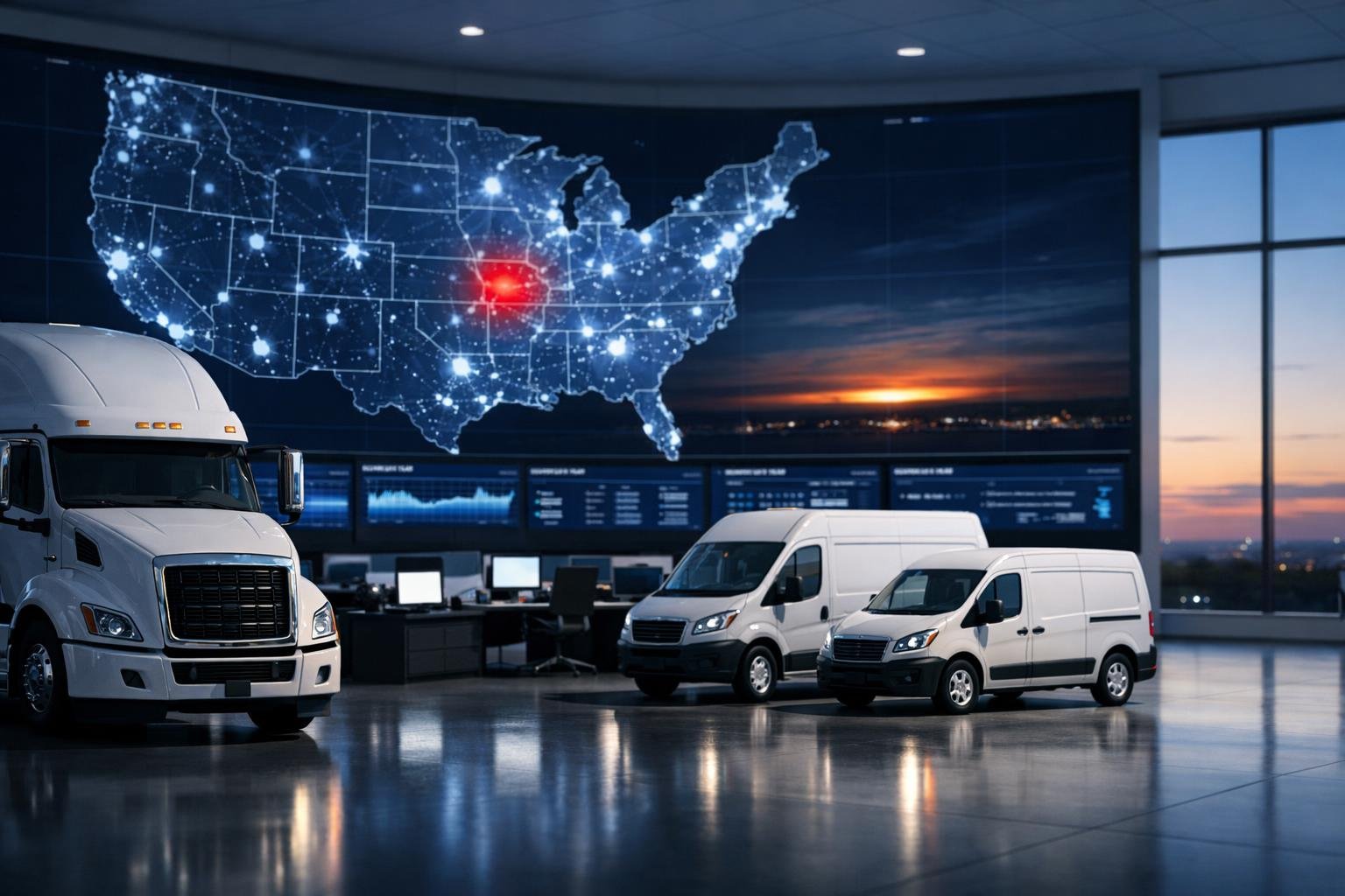 Command-center logistics screen showing a live US coverage map, illustrating how agencies bind OAI in hours