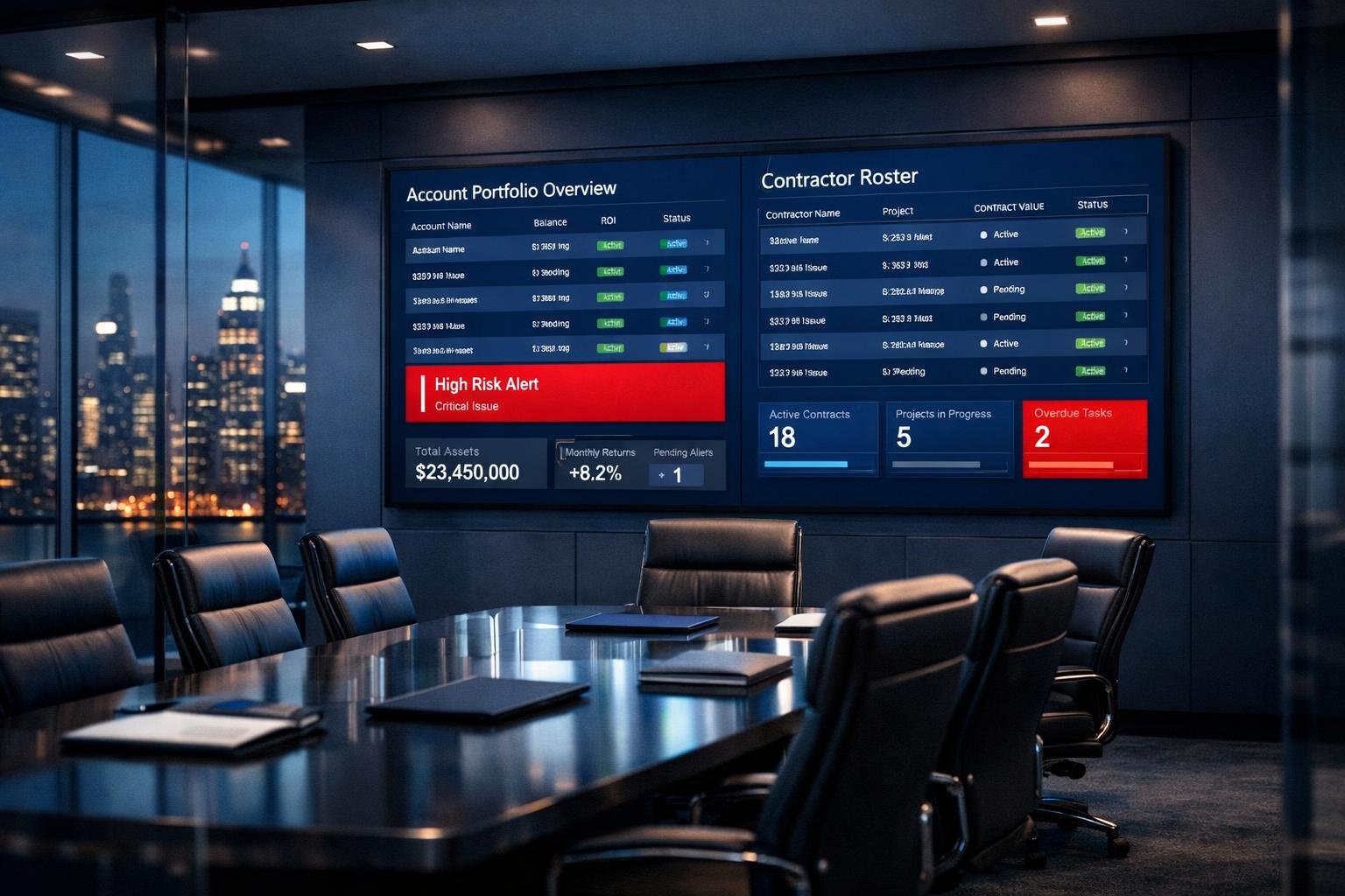Finance advisory command center dashboard showing fractional CFO 1099 insurance cross-sell exposure for agency producers