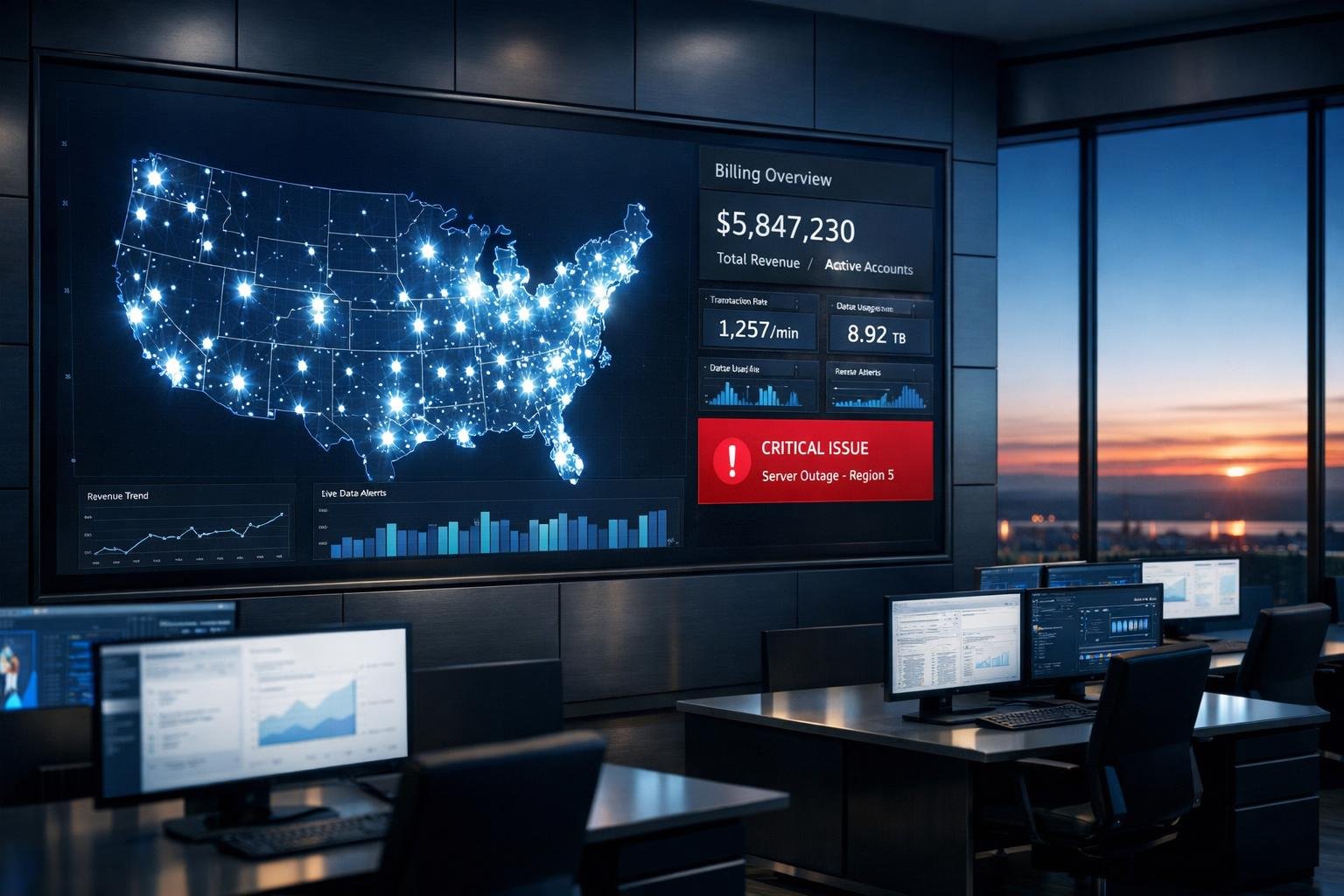 Command-center dashboard visualizing 1099 workforce coverage distribution across a U.S. map