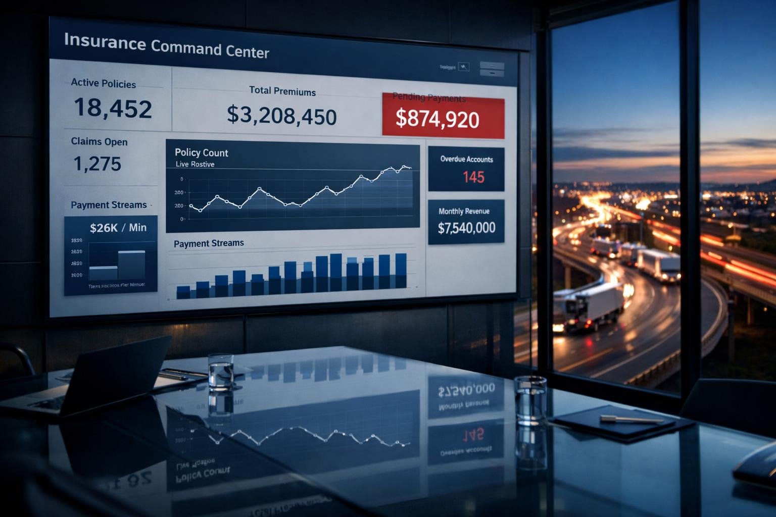 Real-time billing dashboard for 1099 workforce coverage in a modern insurance command center